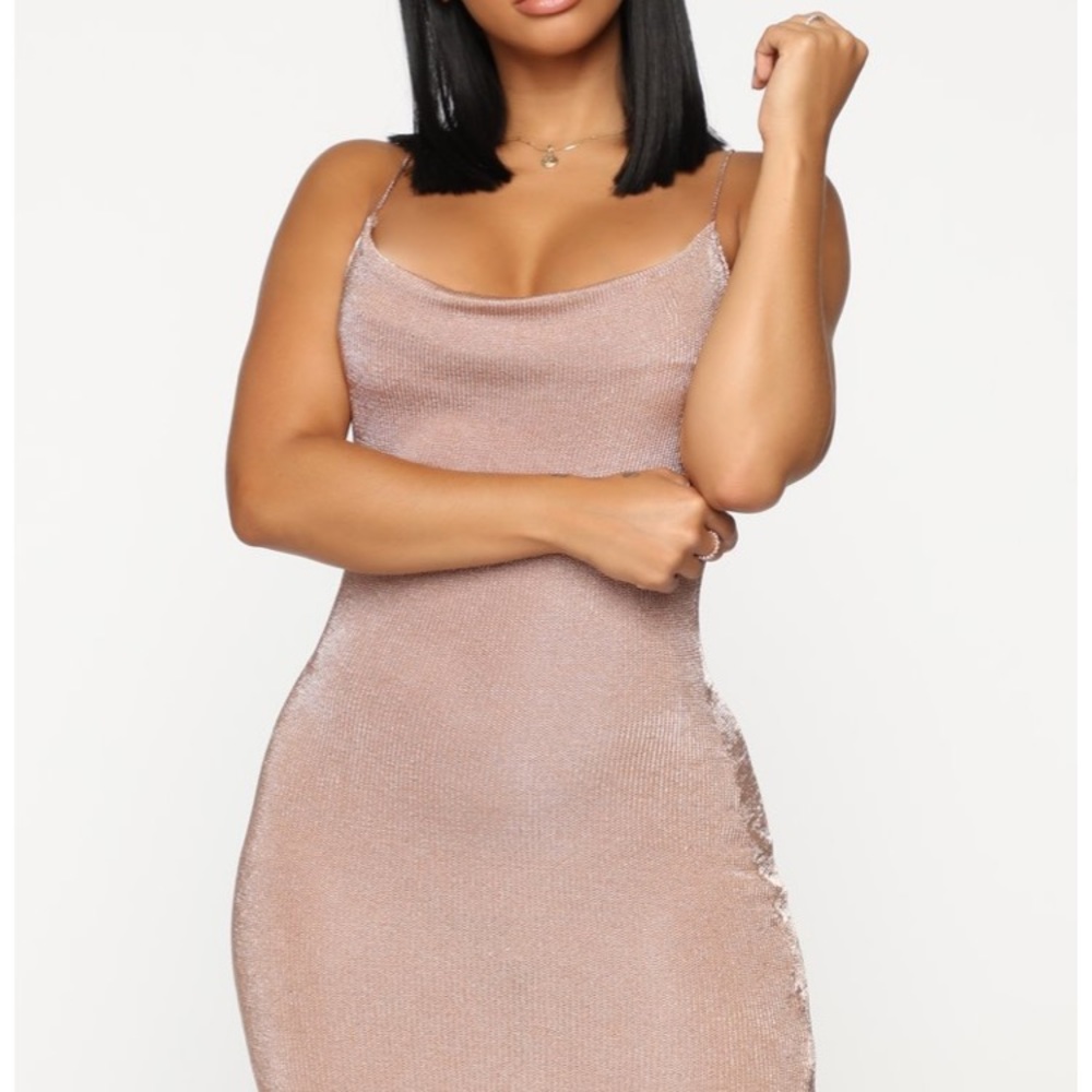 NWT Rose Gold Metallic Mini Dress - Picture 2 of 3